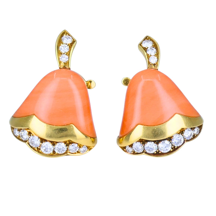 VCA Van Cleef & Arpels Coral Bell Diamond 18K Gold Vintage Earrings