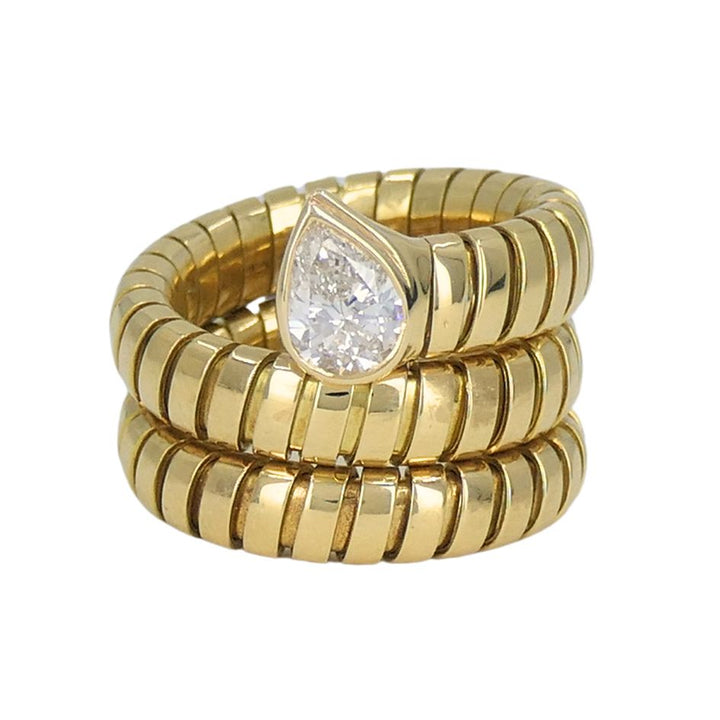 Vintage Bulgari Serpenti Tubogas 18k Gold Diamond Ring