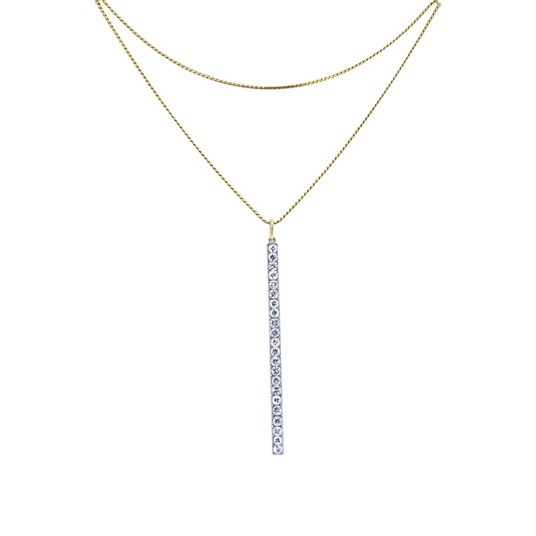 Platinum Diamond Bar Pendant 18k Gold Chain Necklace