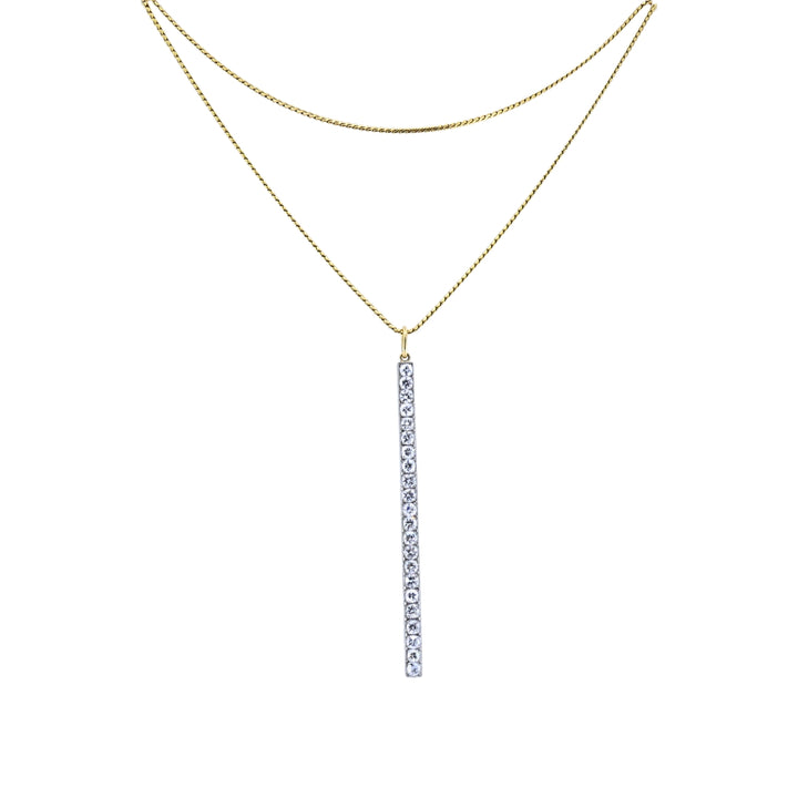 Platinum Diamond Bar Pendant 18k Gold Chain Necklace