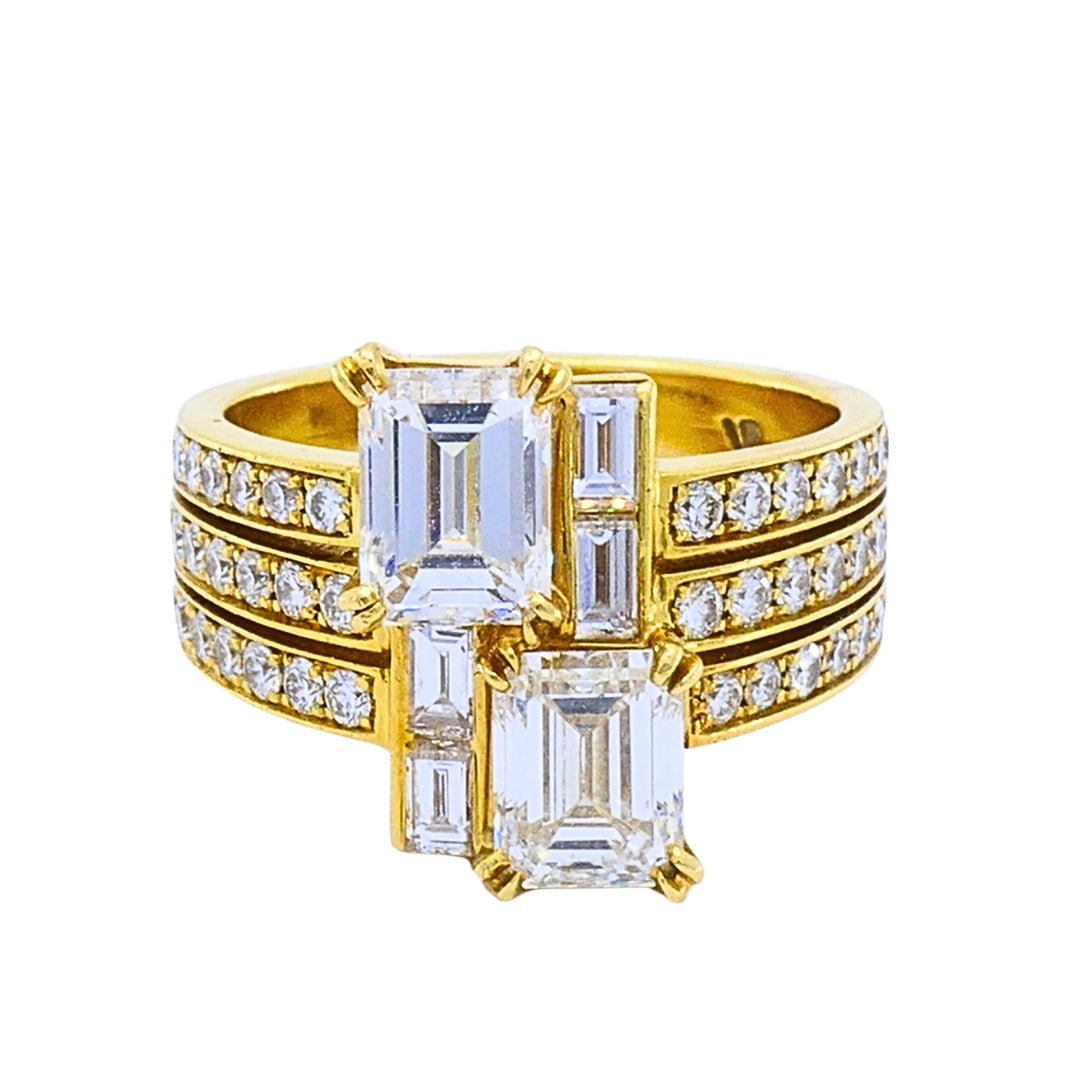 Chaumet 18k Gold Emerald Cut Baguette Diamond Cocktail Ring