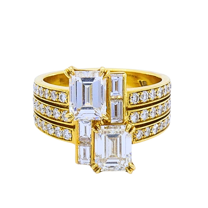 Chaumet 18k Gold Emerald Cut Baguette Diamond Cocktail Ring