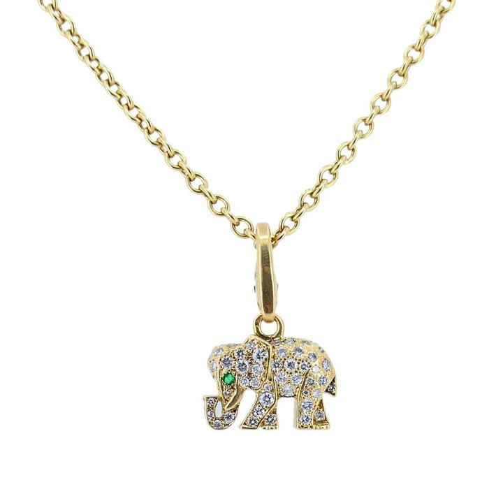 Vintage Cartier 18k Gold Diamond Emerald Elephant Pendant Necklace