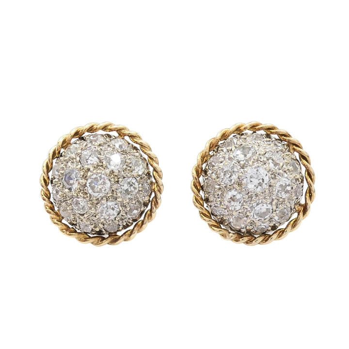 Vintage 14k Gold Stud Earrings Pave Diamond Rope Design