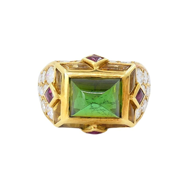 Vintage Mauboussin 18k Gold Sugarloaf Tourmaline Diamond Ring