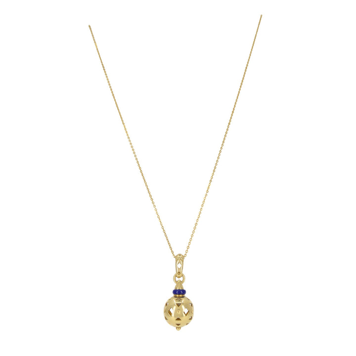 Vintage Bvlgari 18k Gold Lapis Lazuli Openwork Pendant Bulgari Chain Necklace