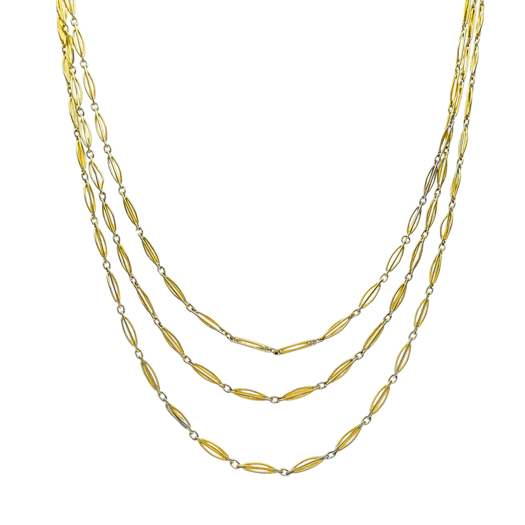 Victorian 9k Gold Navette Link Guard Chain Necklace