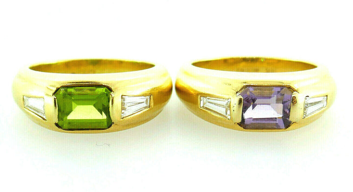 A pair of Pepi 18k Yellow Gold Amethyst Tourmaline Diamond Rings