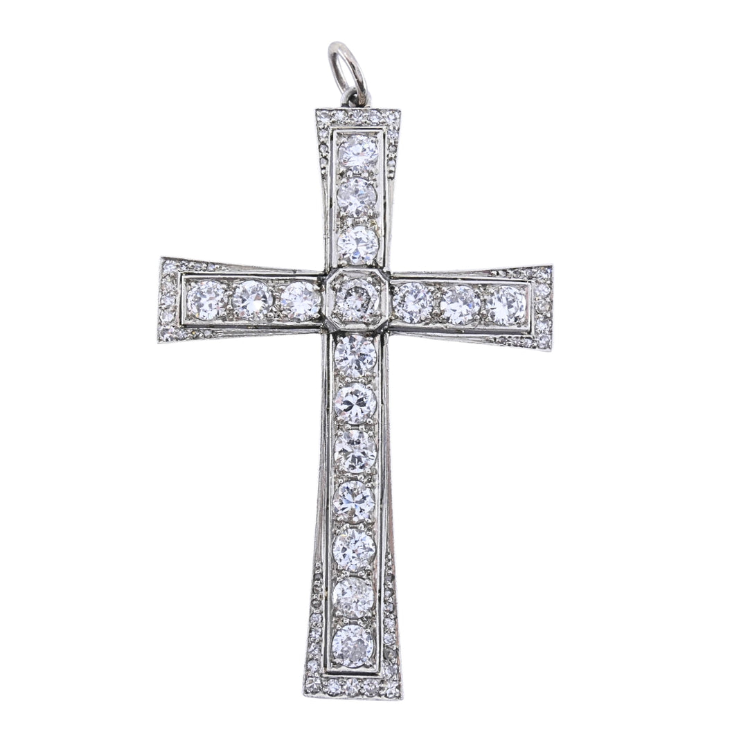 Art Deco Platinum Diamond Cross Pendant