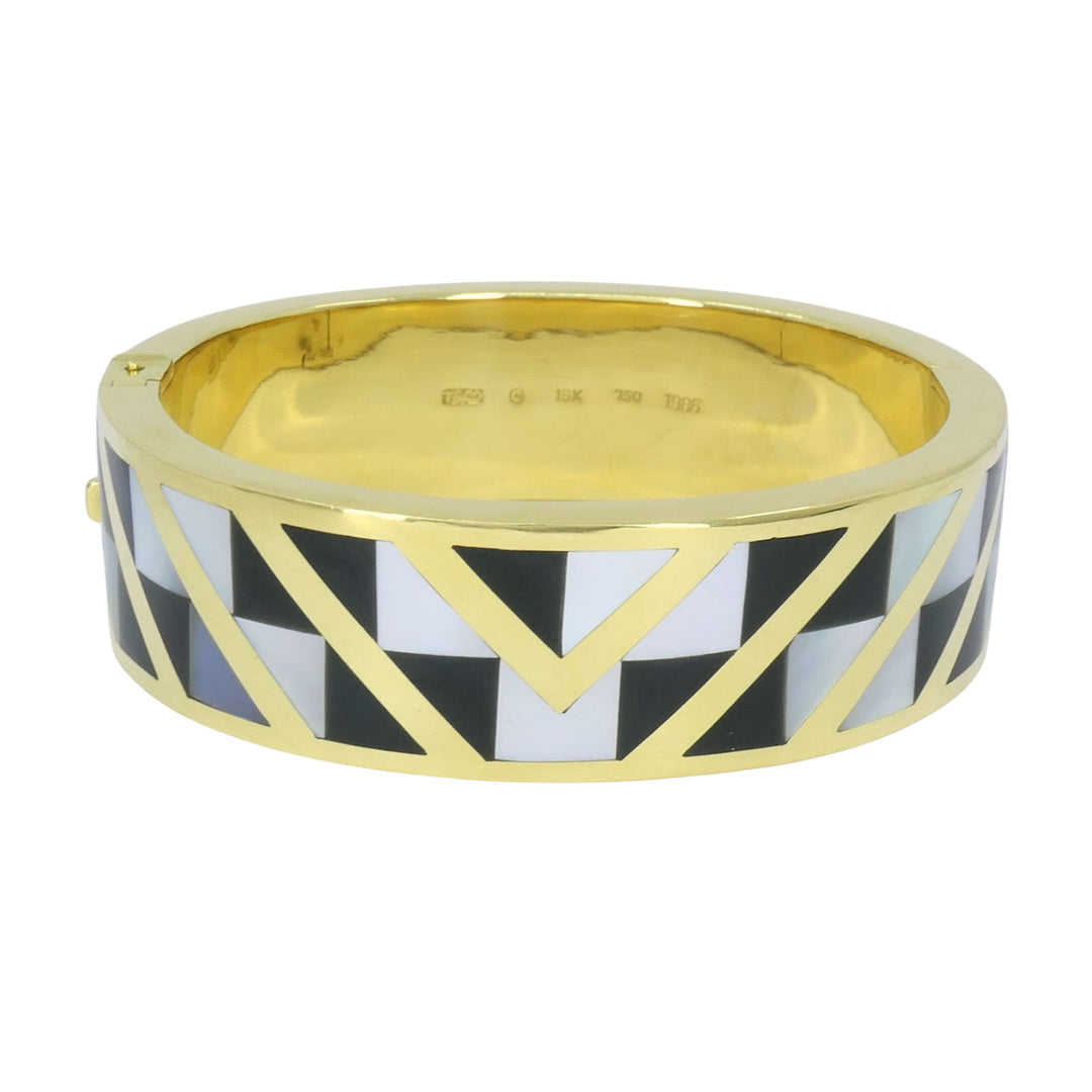Angela Cummings Tiffany & Co. 1986 18k Gold Onyx Mother of Pearl Inlay Bracelet