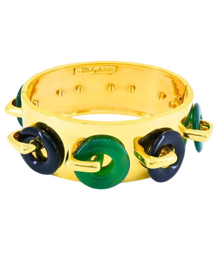 Aldo Cipullo for Cartier Hinged Bangle Bracelet 18k Gold Onyx Chrysophrase