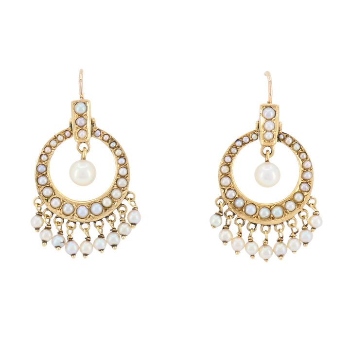 Antique Edwardian 14K Gold Pearl Drop Earrings