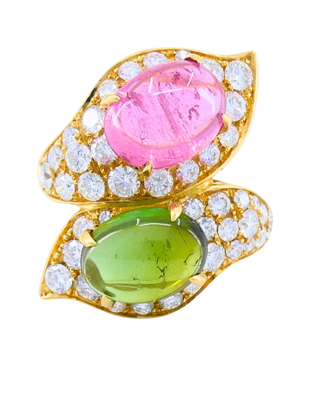 Bvlgari Vintage Bulgari Bypass Ring 18k Gold Diamond Cabochon Gemstones