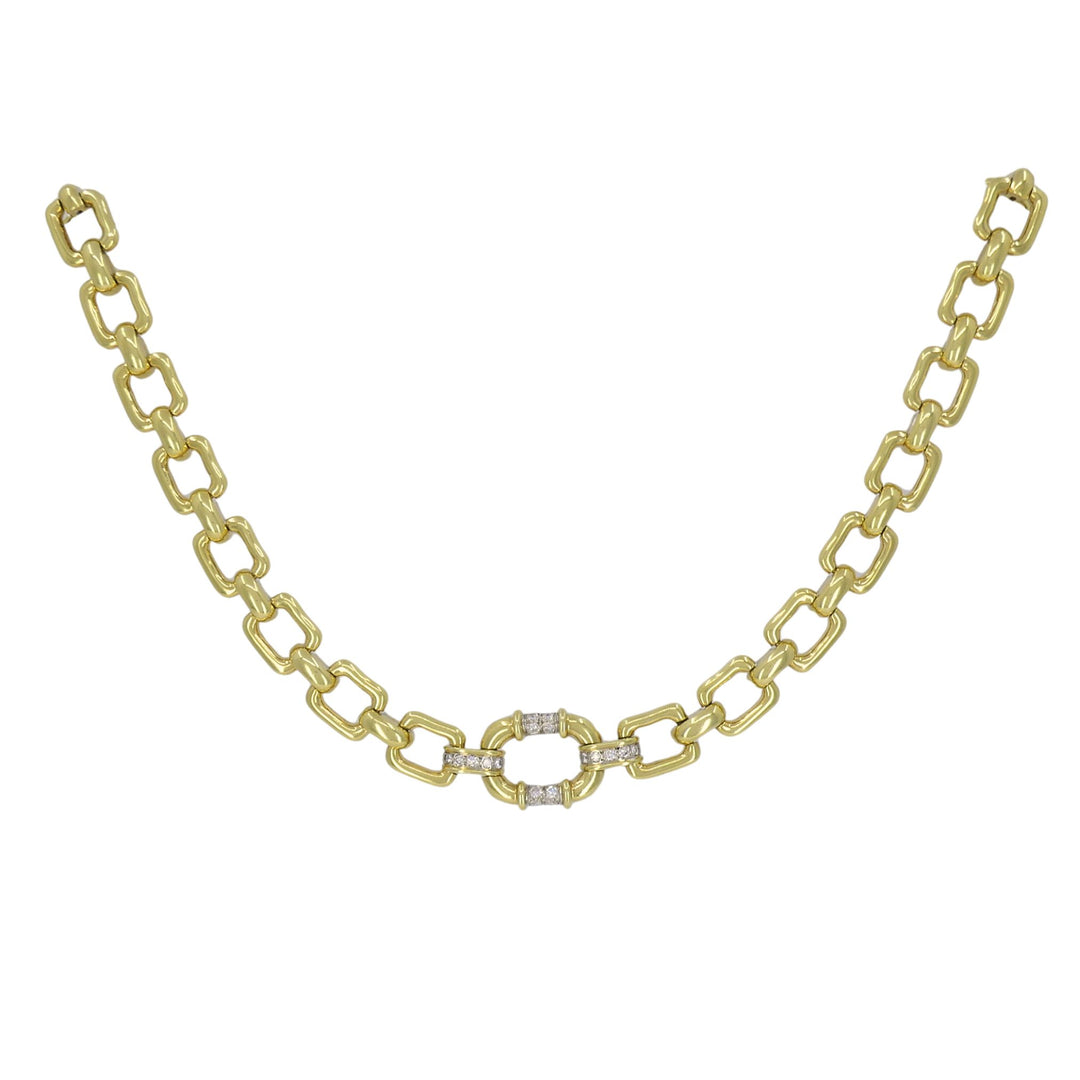 Vintage Cartier 18k Gold Diamond Square Link Collar Necklace