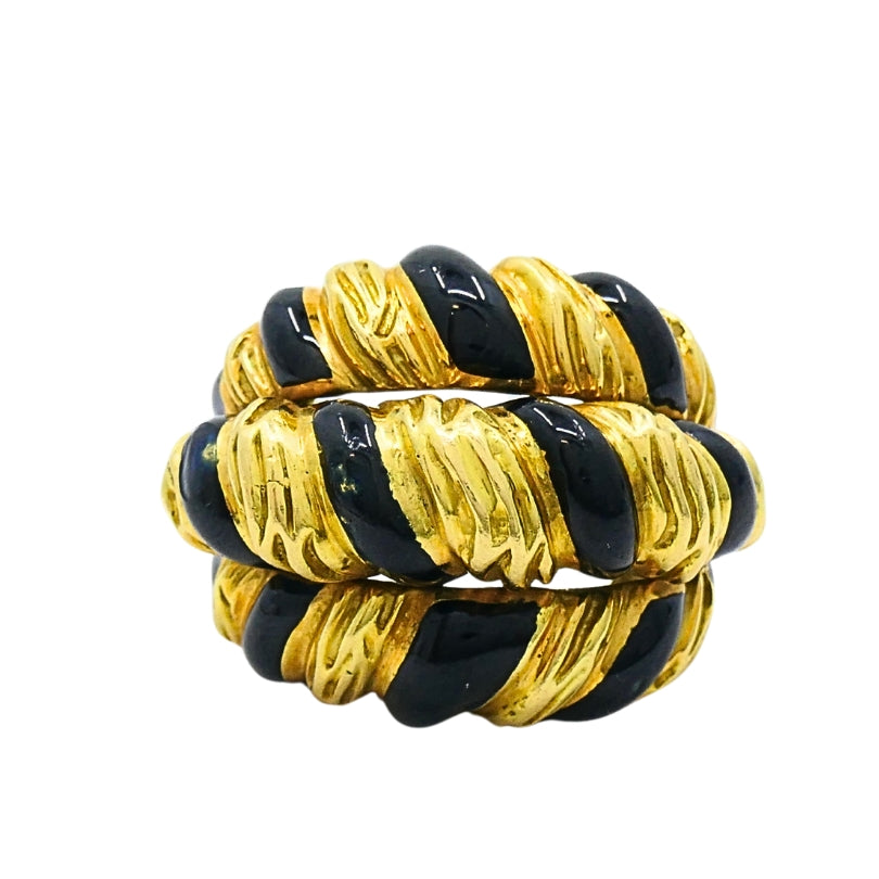 David Webb 18k Gold Black Enamel Dome Ring