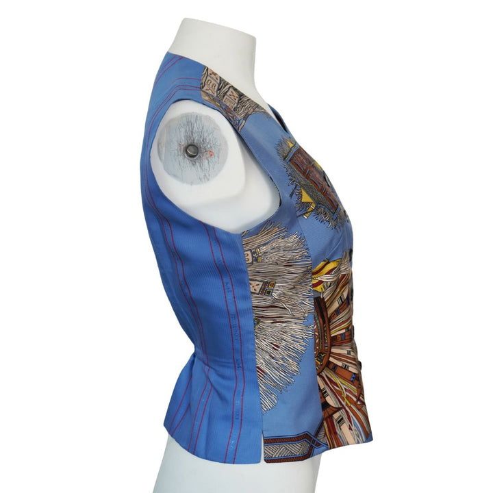 Hermès Blue Silk Buttoned Vest