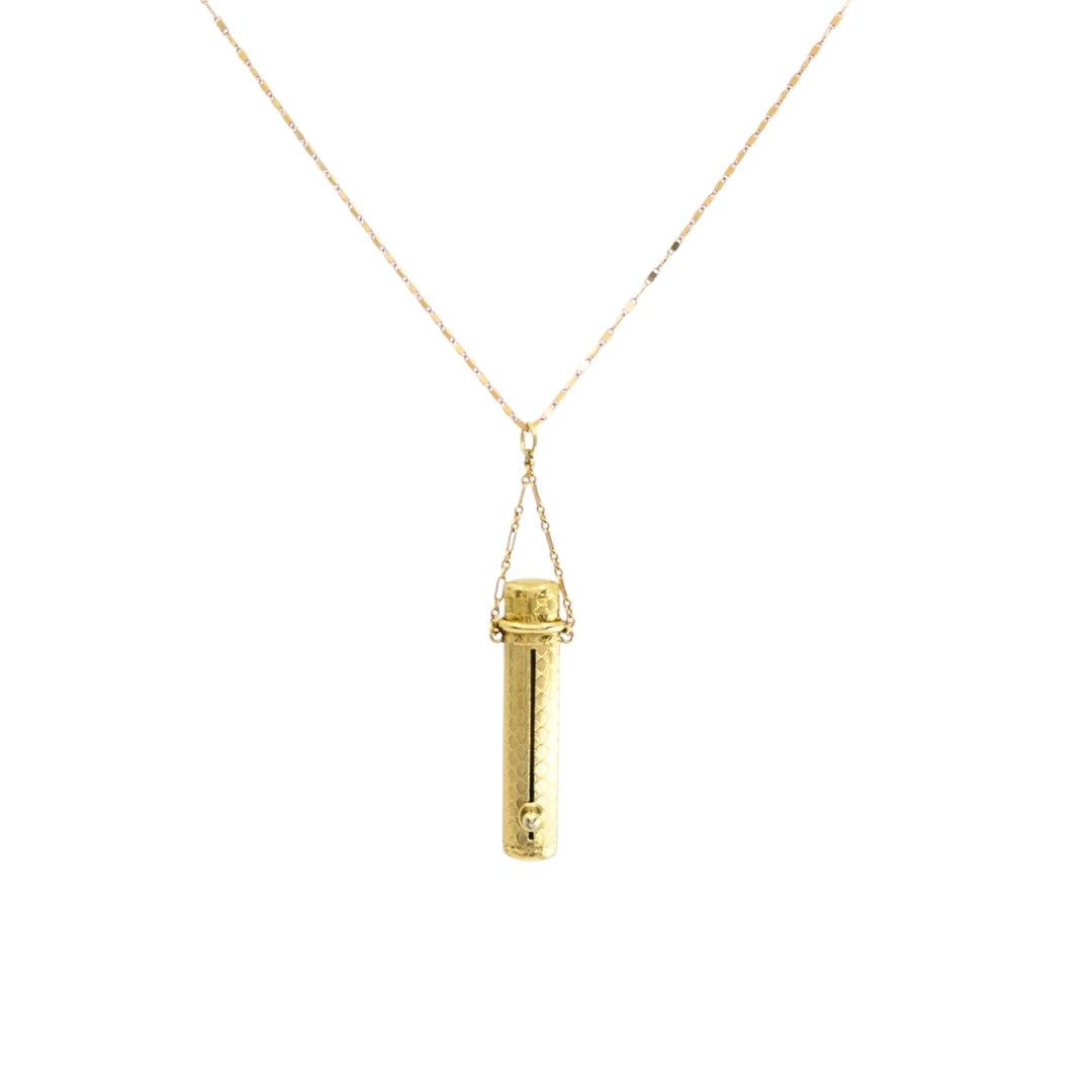 Vintage 14k Gold Lipstick Case Pendant Necklace on 14k Gold Chain