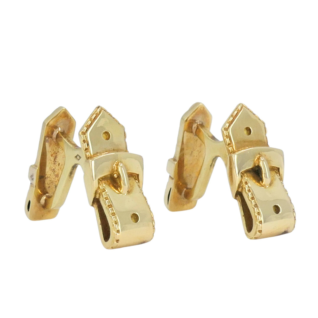 Vintage Hermès Paris 18k Gold Equestrian Cufflinks Horsebit Stirrup Belt Buckle