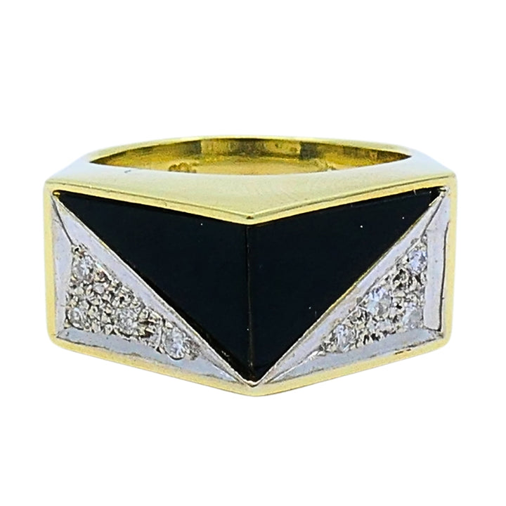 Vintage Geometric Ring 14k Gold Onyx Diamond