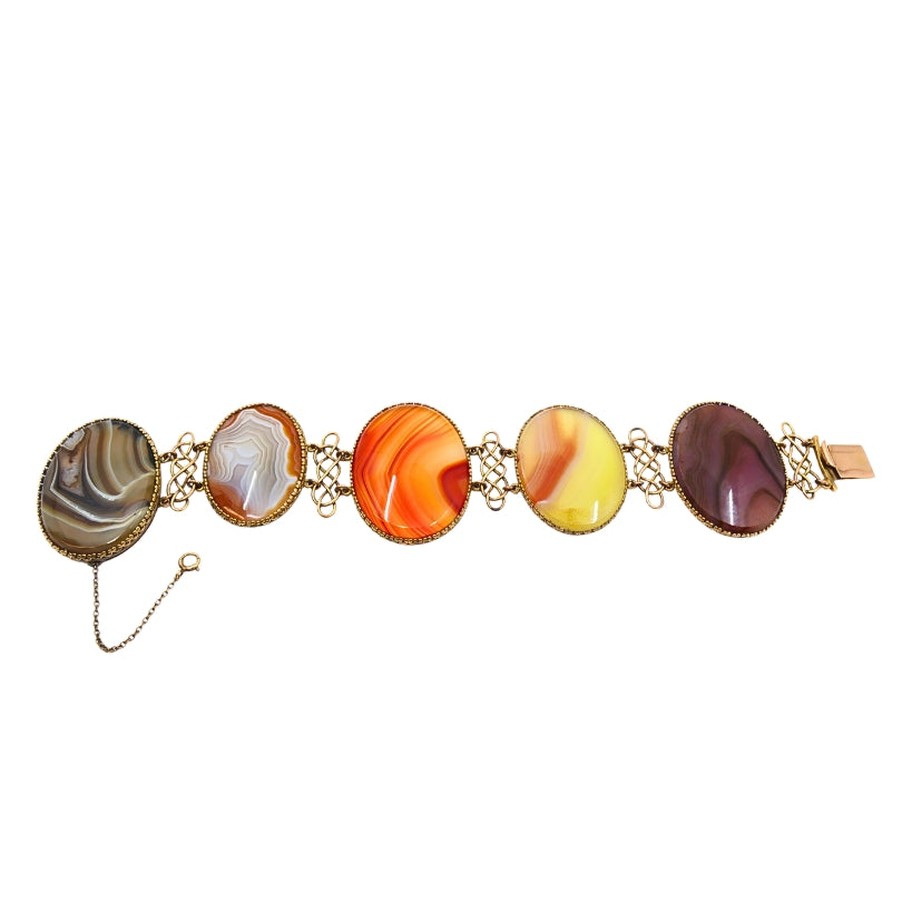 Antique A & J. Smith Aberdeen Scottish Agate 9k Gold Bracelet