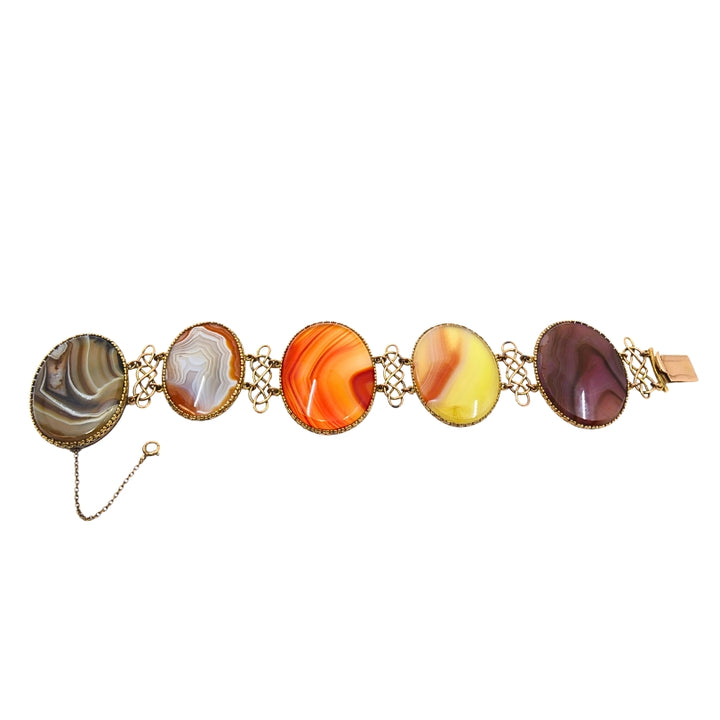 Antique A & J. Smith Aberdeen Scottish Agate 9k Gold Bracelet