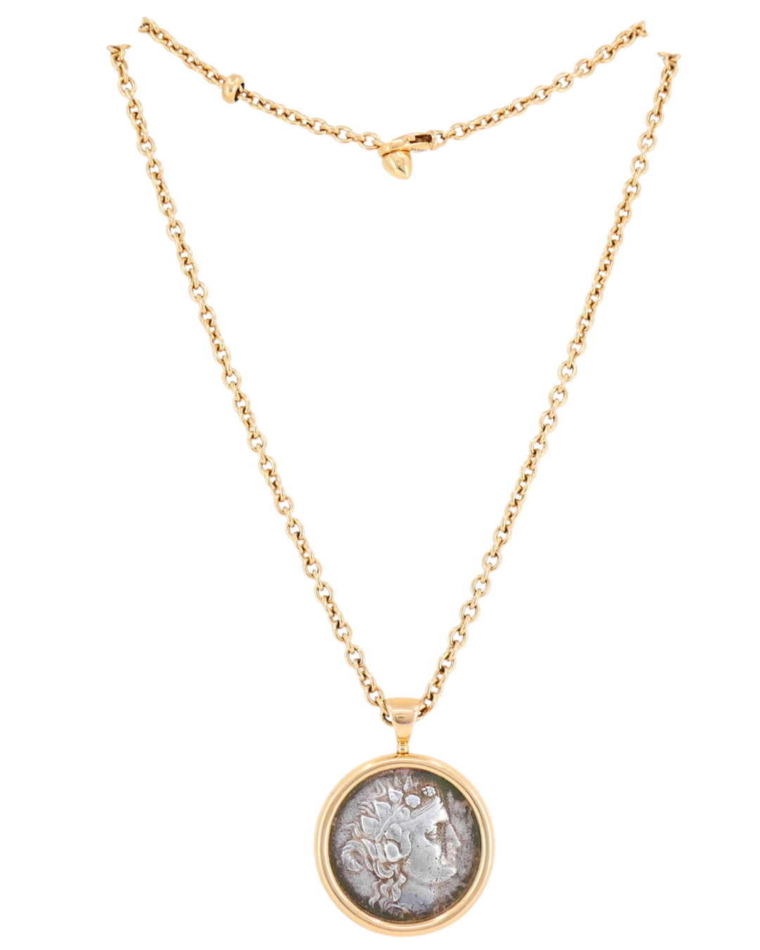 Bvlgari Bulgari Monete Necklace Large Silver Greek Coin Rose Gold