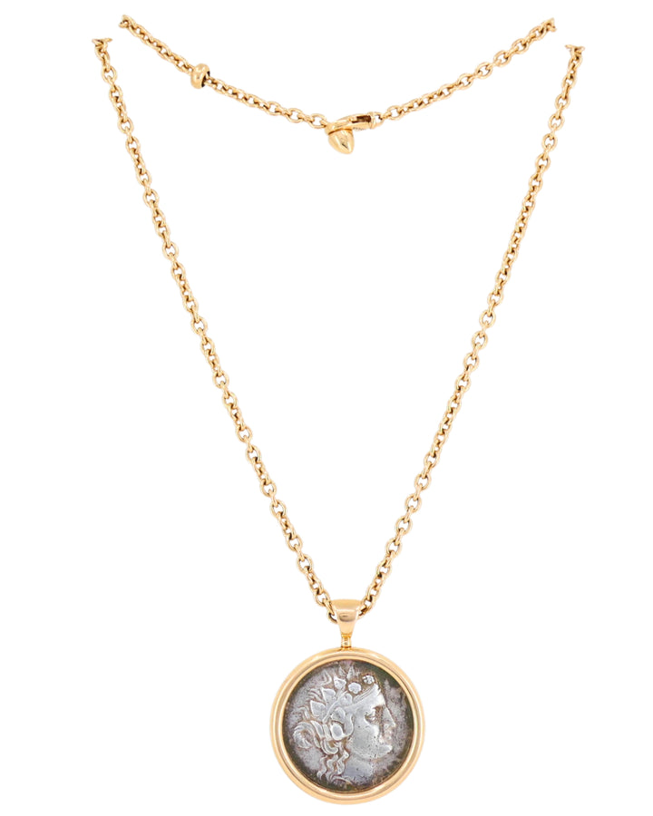 Bvlgari Bulgari Monete Necklace Large Silver Greek Coin Rose Gold