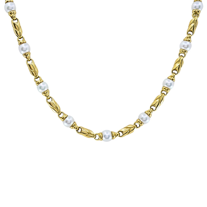 Bvlgari Bulgari Passo Doppio Pearl 18k Gold Link Necklace