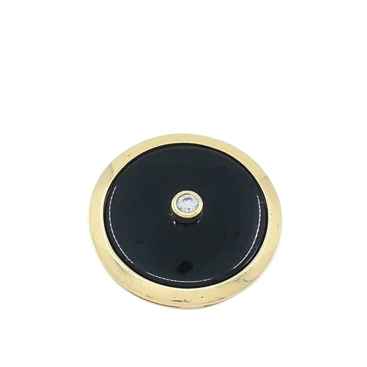 Vintage 14k Gold Onyx Diamond Round Pendant