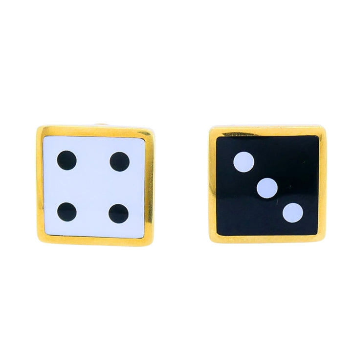 Tiffany & Co. Vintage 18k Gold Dice Earrings Onyx & Mother-of-Pearl Inlay