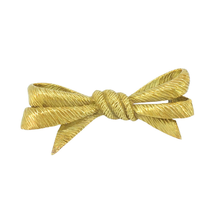 Vintage Van Cleef & Arpels French 18k Yellow Gold Textured Bow Brooch