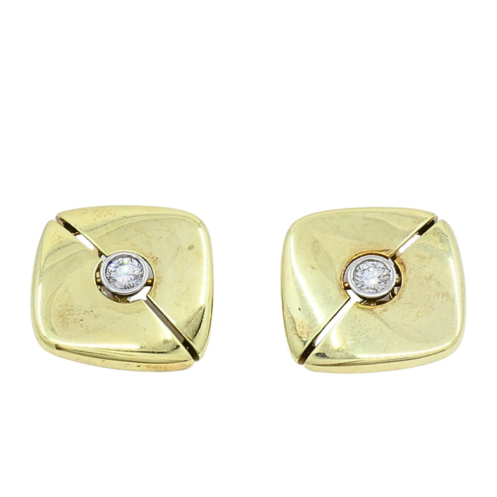 Vintage 14k Gold Diamond Earrings Square Cushion Design Clip-On