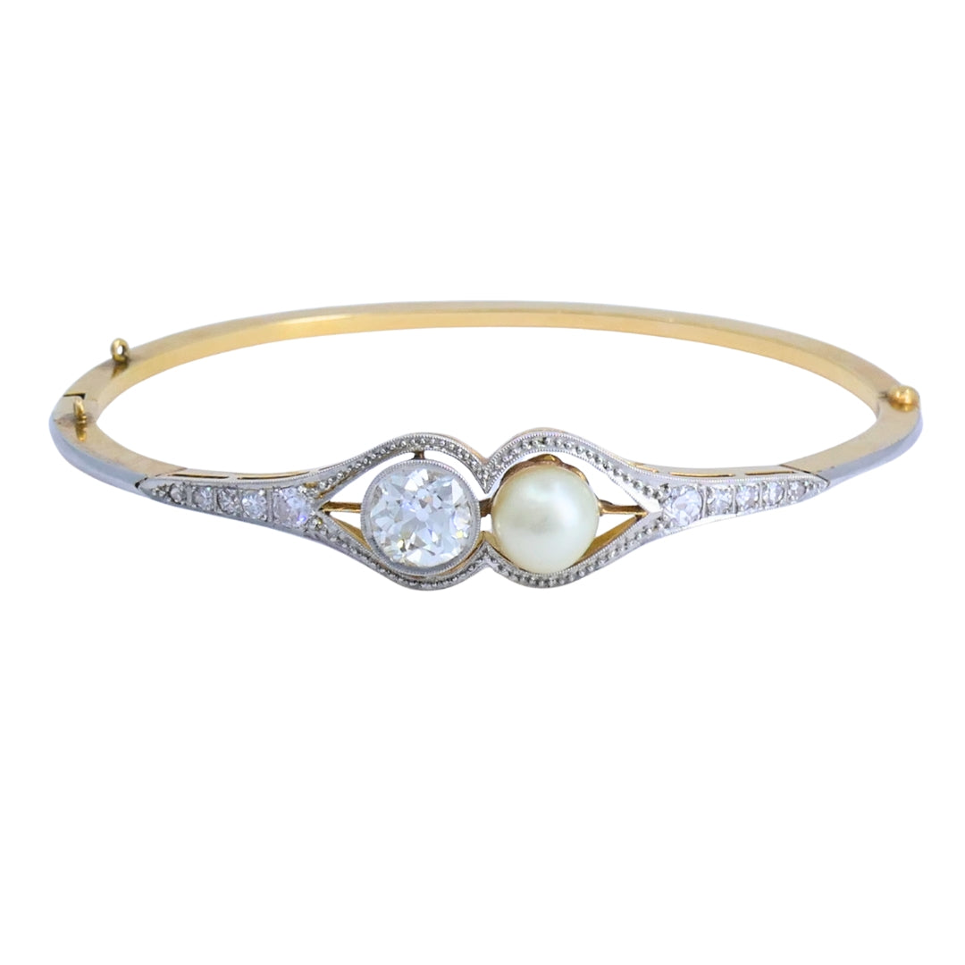 Edwardian Diamond Bracelet Pearl Gold Platinum Filigree Pattern