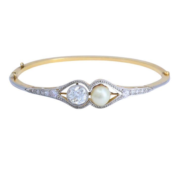 Edwardian Diamond Bracelet Pearl Gold Platinum Filigree Pattern