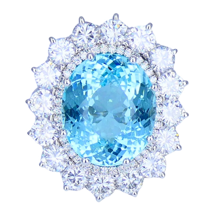 Paraiba Tourmaline Diamond Ring GIA 18k White Gold Estate Jewelry