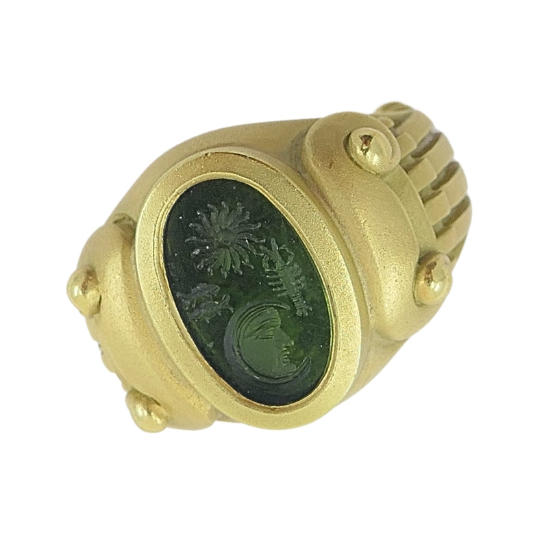 Kieselstein Cord Ring 18k Gold Green Tourmaline Intaglio