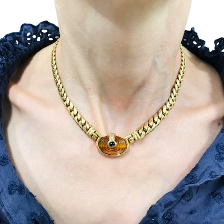 Vintage Bvlgari Necklace Bulgari Gold Chain Collar Necklace Citrine Gemstones