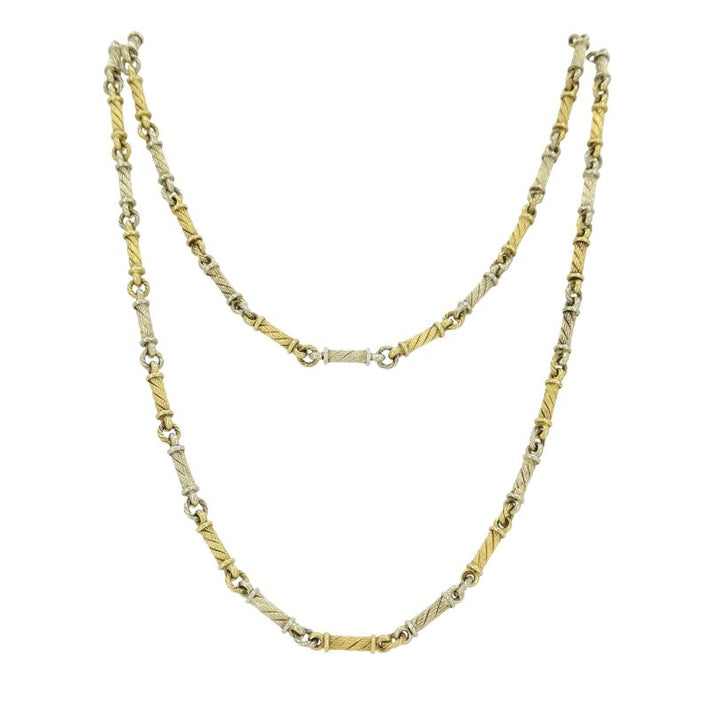 Vintage Gübelin 18k Two-tone Gold Barrel Link Chain Necklace