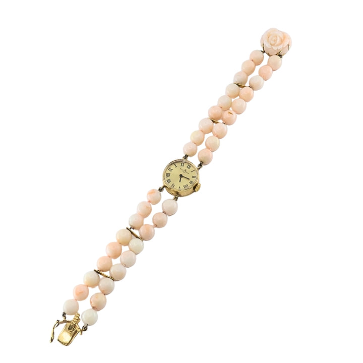 Baume & Mercier 14k Angel Skin Coral Double Strand Bracelet Watch, 1960s