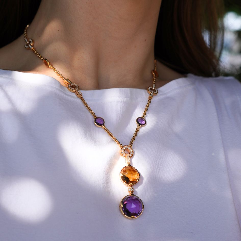 Bvlgari 18k Gold Amethyst Citrine Diamond Parentesi Lavalier Necklace