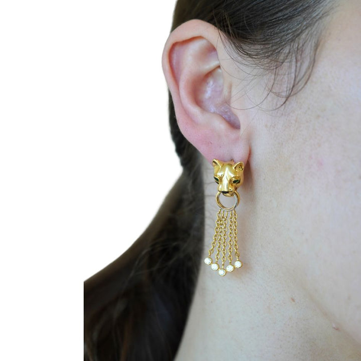 Vintage Panthère de Cartier 18k Gold Diamond Emerald Onyx Earrings