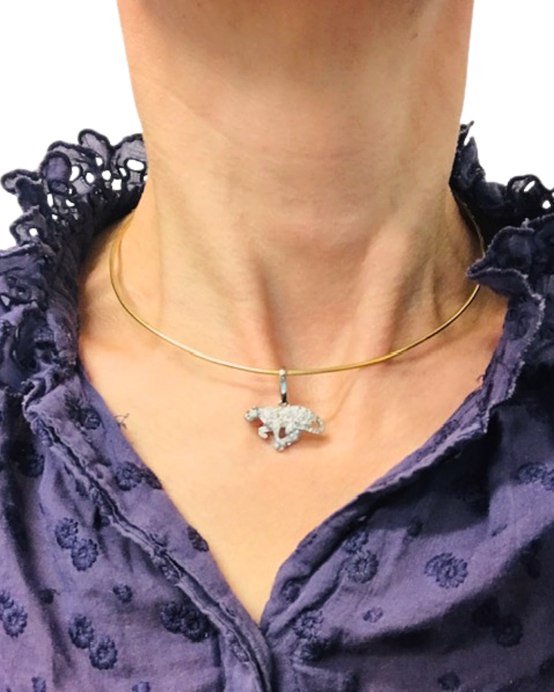 Vintage Cartier Panthere 18k Gold Collar Necklace Diamond Charm