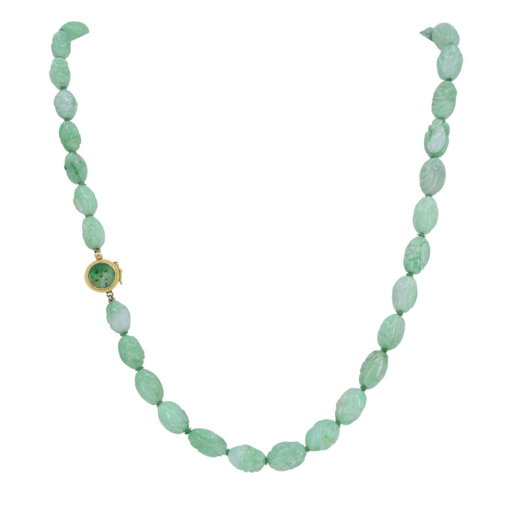 Vintage 14k Gold Apple Jade Carved Bead Necklace
