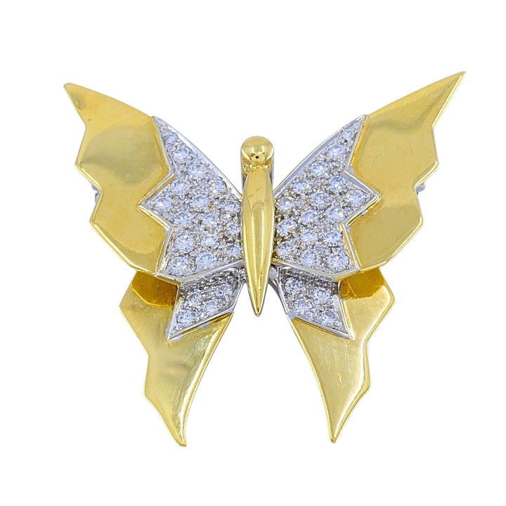 Vintage Pomellato 18k Gold Diamond Butterfly Brooch
