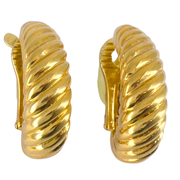 Boucheron Paris 18k Yellow Gold Hoop Earrings, Vintage Ribbed Hoop Earrings