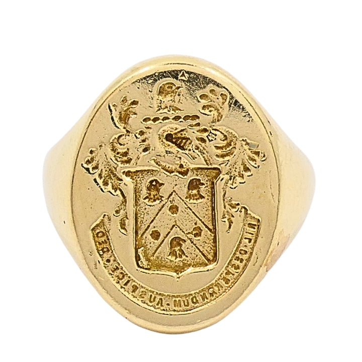 Vintage 14k Gold Signet Ring Coat of Arms Family Crest Seal Ring