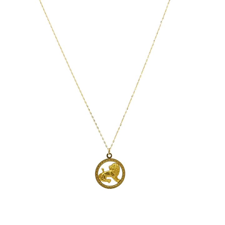 Vintage Leo Zodiac 18k Gold Pendant 14k Gold Chain Necklace