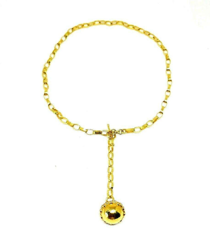 Artisan Yellow Gold Diamond Ball Pendant Lariat Necklace