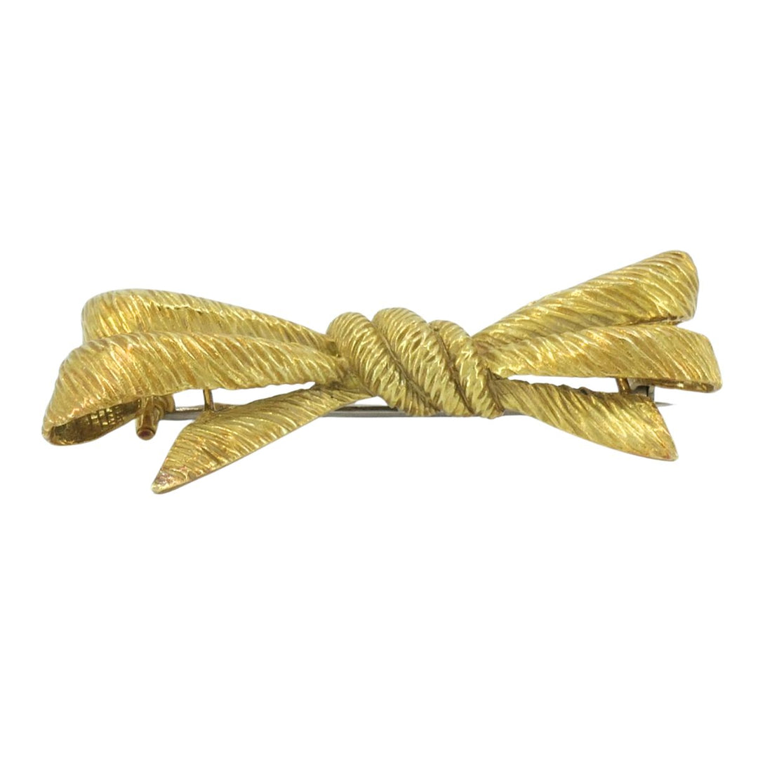 Vintage Van Cleef & Arpels French 18k Yellow Gold Textured Bow Brooch