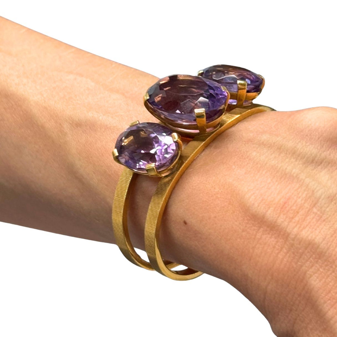 Vintage Hermès 18k Gold Amethyst Clamper Bracelet